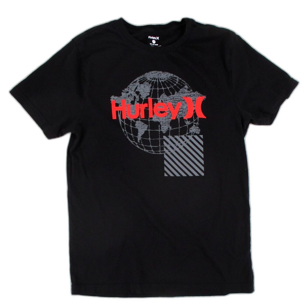 Hurley T Shirt Mens Small Black World Earth Globe Logo Skate Surf